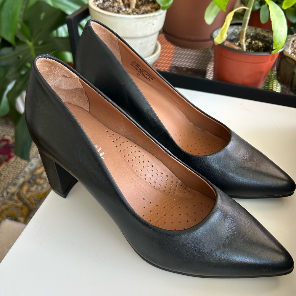 Classic Black Leather Heels with Pointed Toe